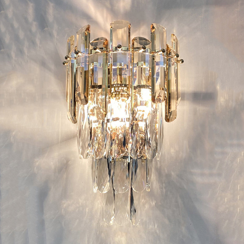 Modern Style Tiered Wall Light Crystal 2 Lights Sconces for Bedroom