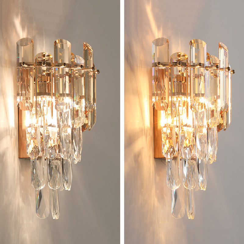 Modern Style Tiered Wall Light Crystal 2 Lights Sconces for Bedroom