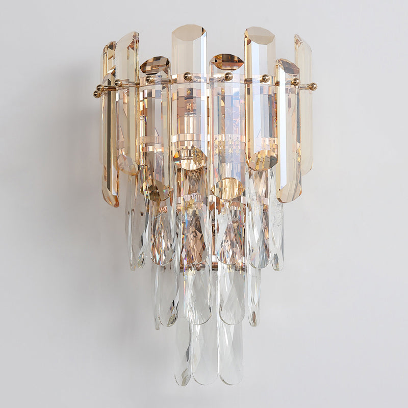 Modern Style Tiered Wall Light Crystal 2 Lights Sconces for Bedroom