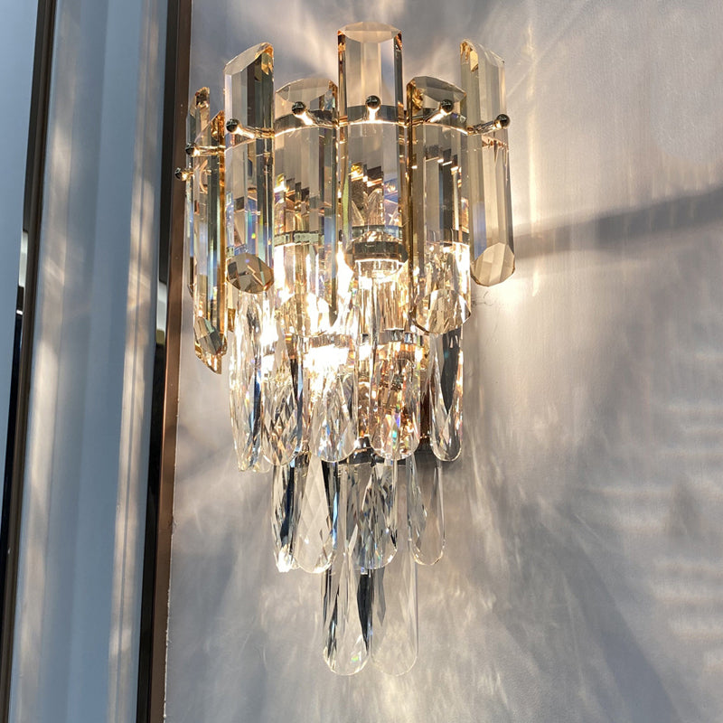 Modern Style Tiered Wall Light Crystal 2 Lights Sconces for Bedroom