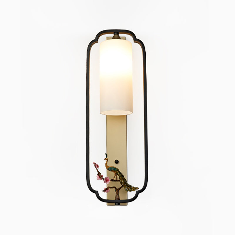 Metal Modern Wall Sconce Cylinder Shape Wall Light with Glass Shade for Bedroom