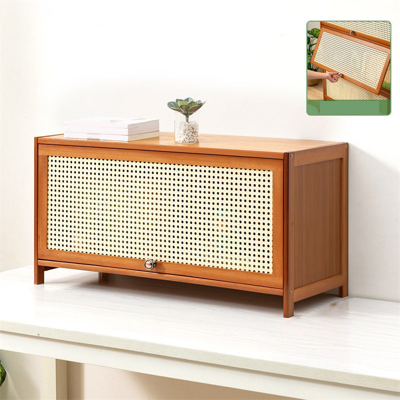 Contemporary Simple Rectangular Bamboo Cabinet with Doors in Brone
