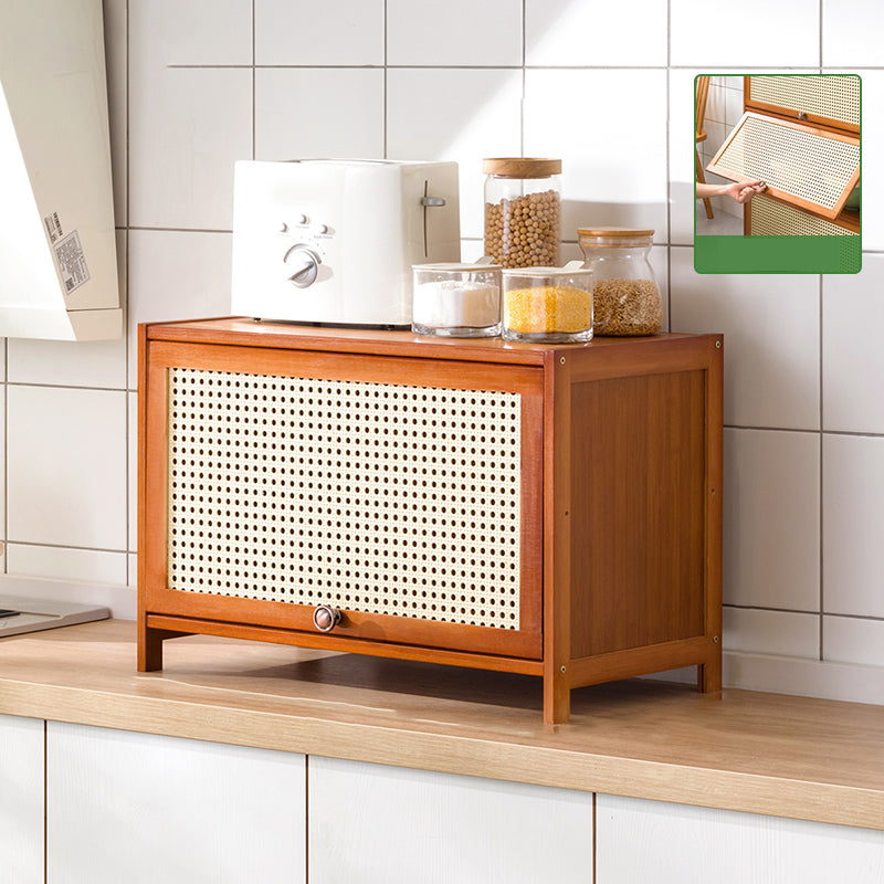 Mid-Century Modern Rectangle Cabinet with Wicker&Rattan Doors