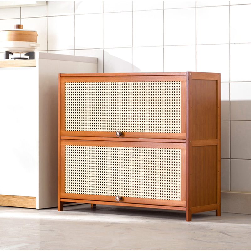 Mid-Century Modern Rectangle Cabinet with Wicker&Rattan Doors