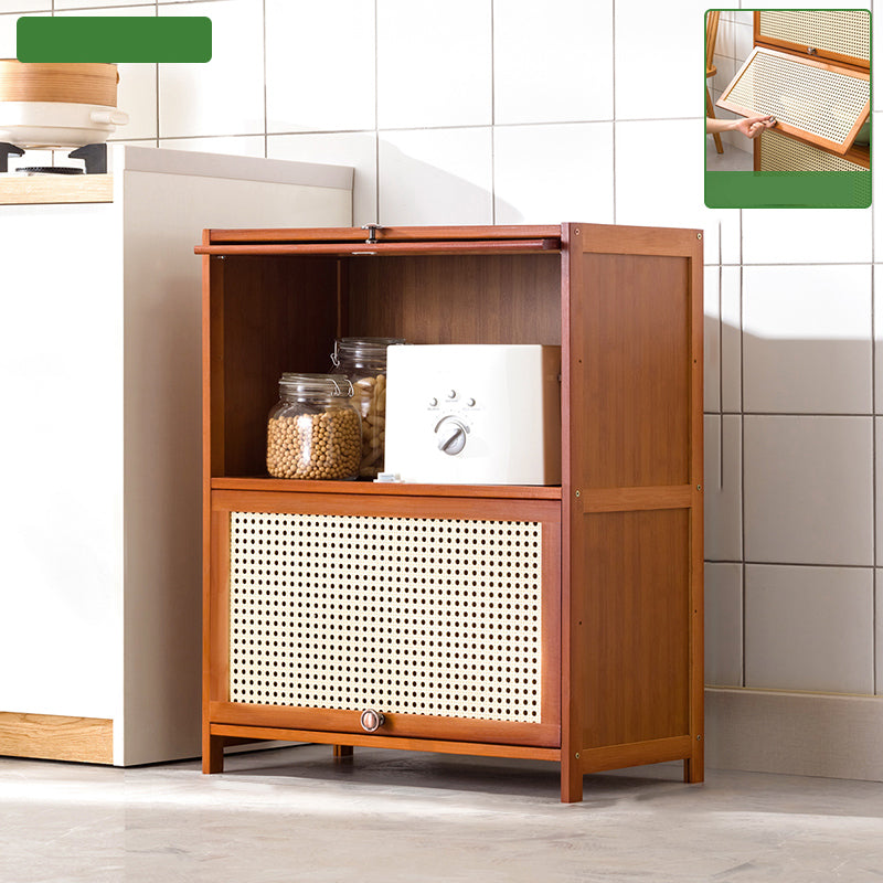 Mid-Century Modern Rectangle Cabinet with Wicker&Rattan Doors