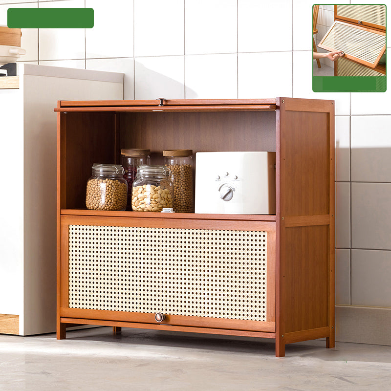 Mid-Century Modern Rectangle Cabinet with Wicker&Rattan Doors
