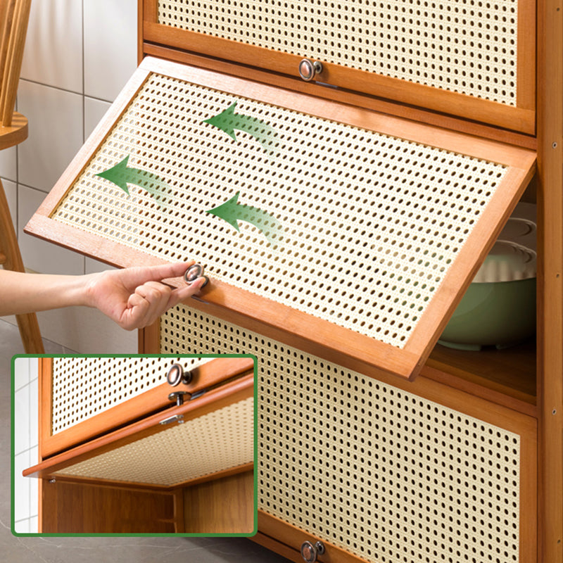 Mid-Century Modern Rectangle Cabinet with Wicker&Rattan Doors