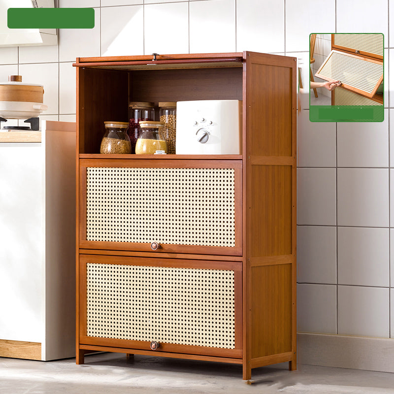 Mid-Century Modern Rectangle Cabinet with Wicker&Rattan Doors