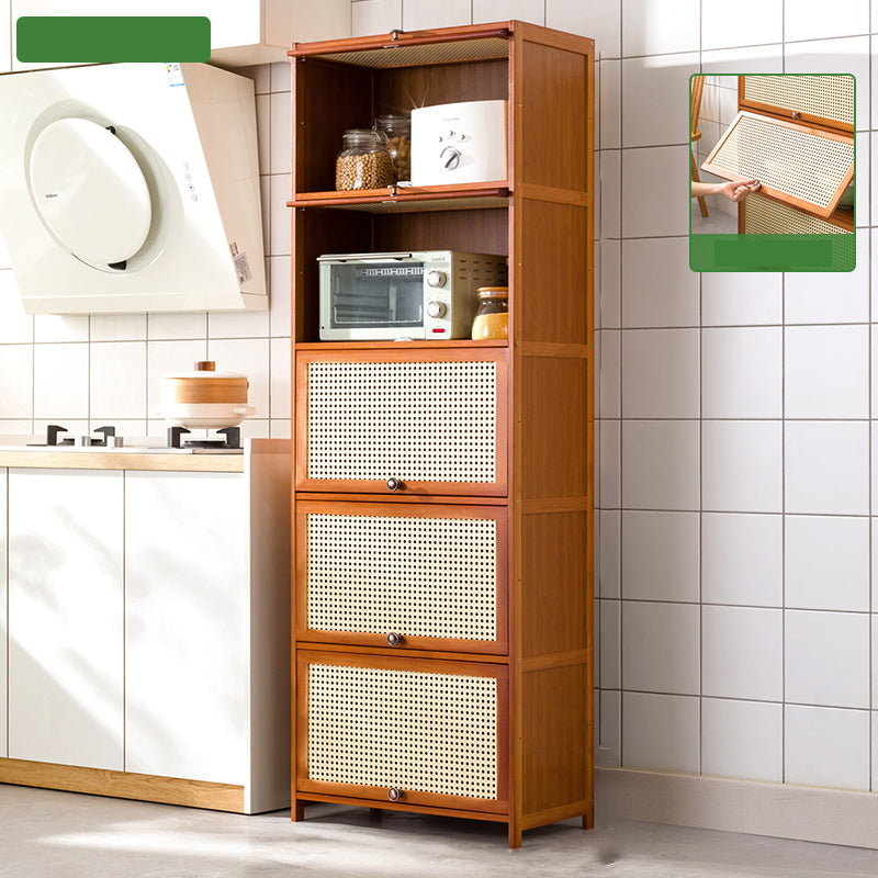 Mid-Century Modern Rectangle Cabinet with Wicker&Rattan Doors
