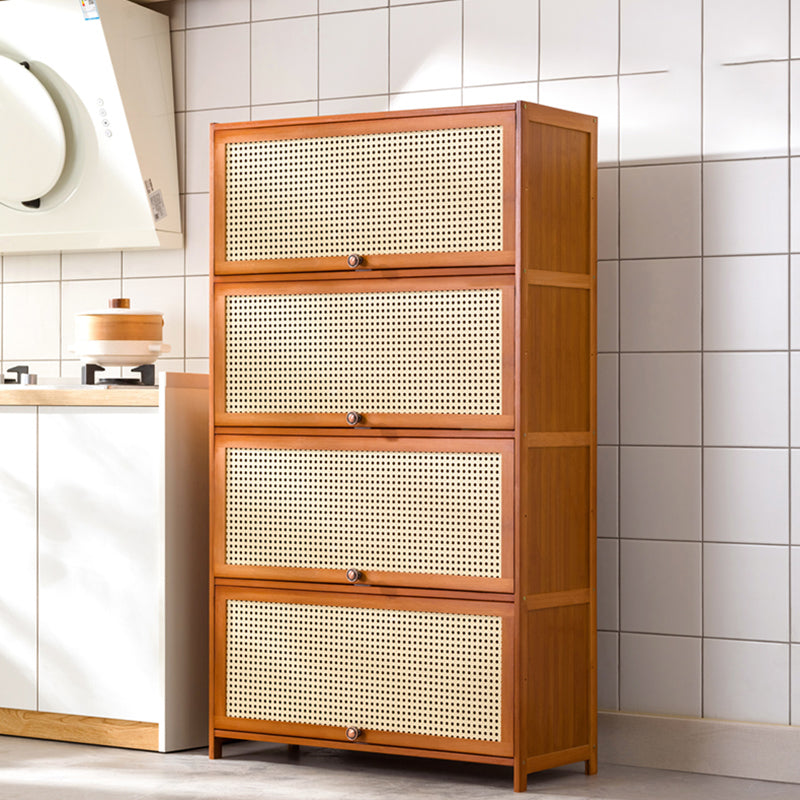 Mid-Century Modern Rectangle Cabinet with Wicker&Rattan Doors