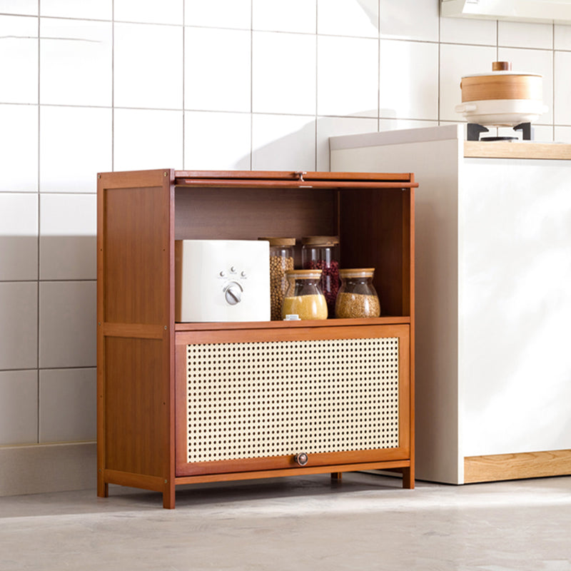Mid-Century Modern Rectangle Cabinet with Wicker&Rattan Doors