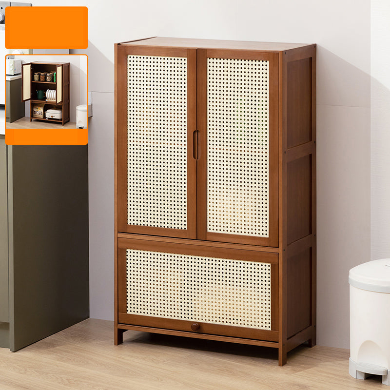Mid-Century Modern Rectangle Cabinet with Wicker&Rattan Doors