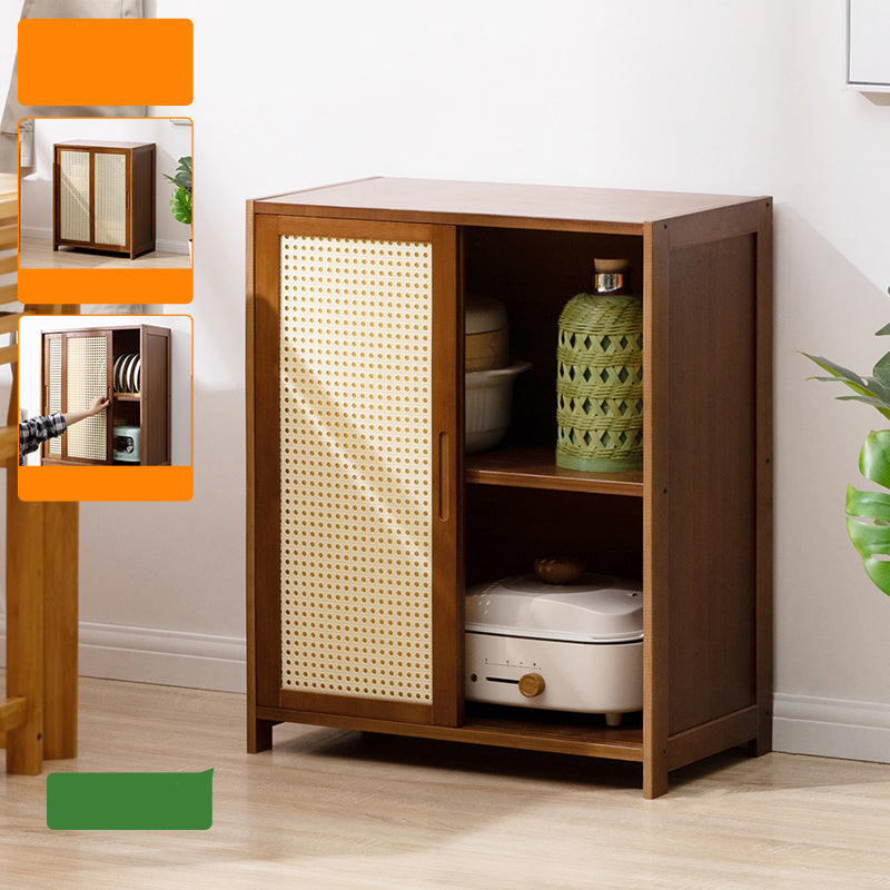 Mid-Century Modern Rectangle Cabinet with Wicker&Rattan Doors