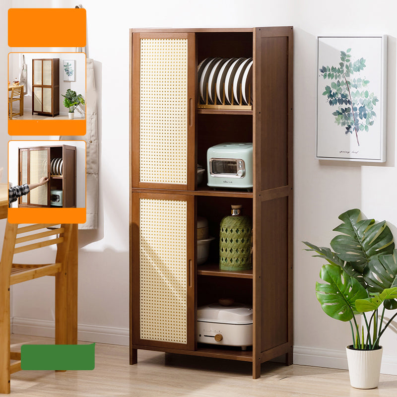 Mid-Century Modern Rectangle Cabinet with Wicker&Rattan Doors