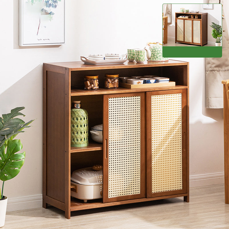Mid-Century Modern Rectangle Cabinet with Wicker&Rattan Doors