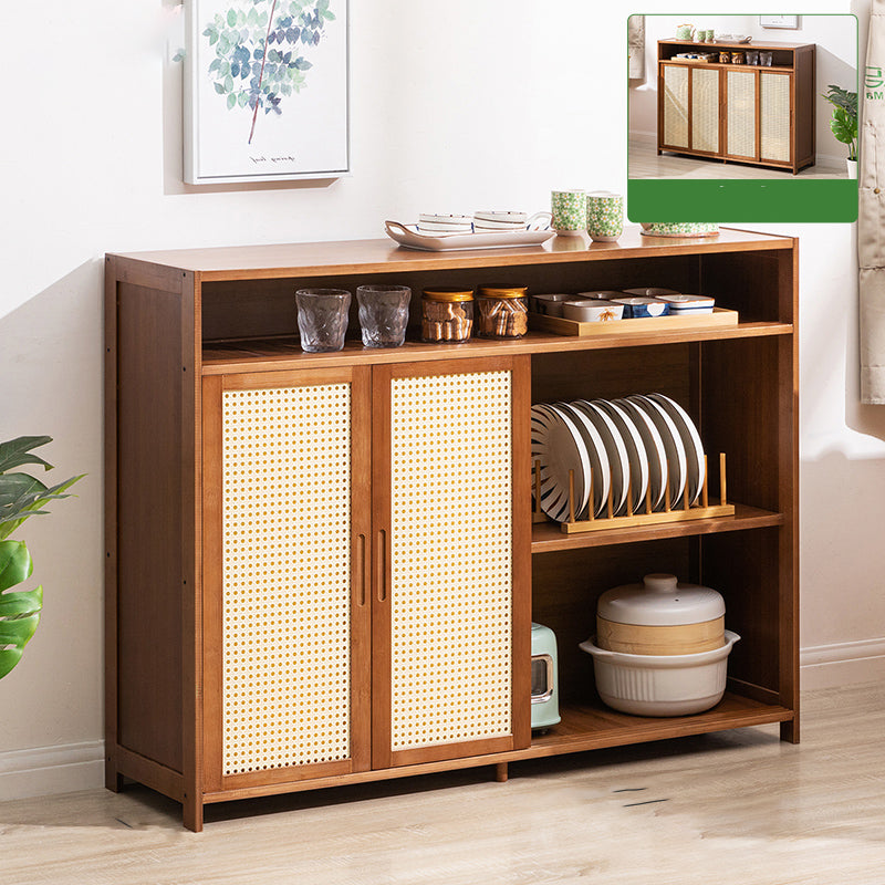 Mid-Century Modern Rectangle Cabinet with Wicker&Rattan Doors
