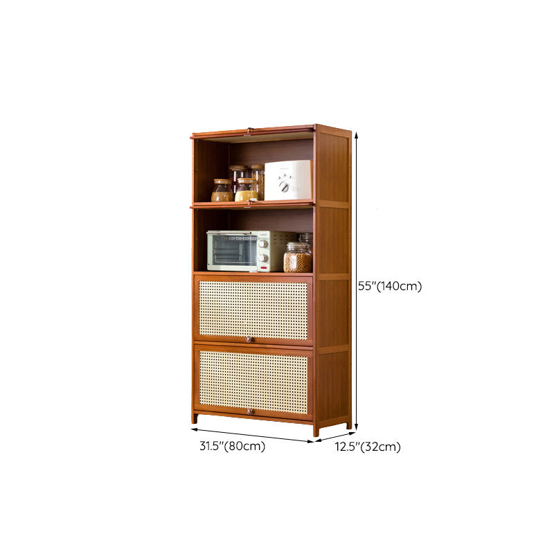 Mid-Century Modern Rectangle Cabinet with Wicker&Rattan Doors