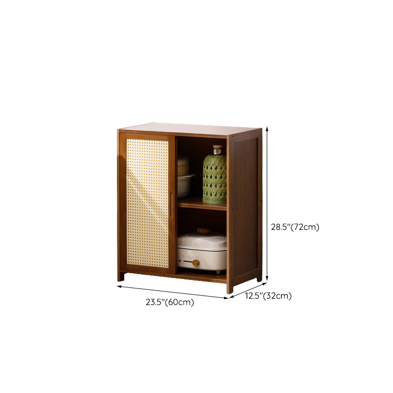 Mid-Century Modern Rectangle Cabinet with Wicker&Rattan Doors