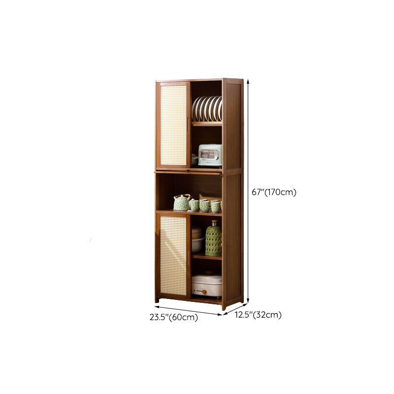 Mid-Century Modern Rectangle Cabinet with Wicker&Rattan Doors