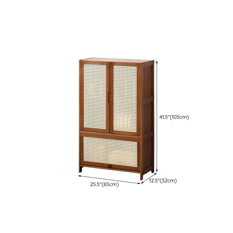 Mid-Century Modern Rectangle Cabinet with Wicker&Rattan Doors