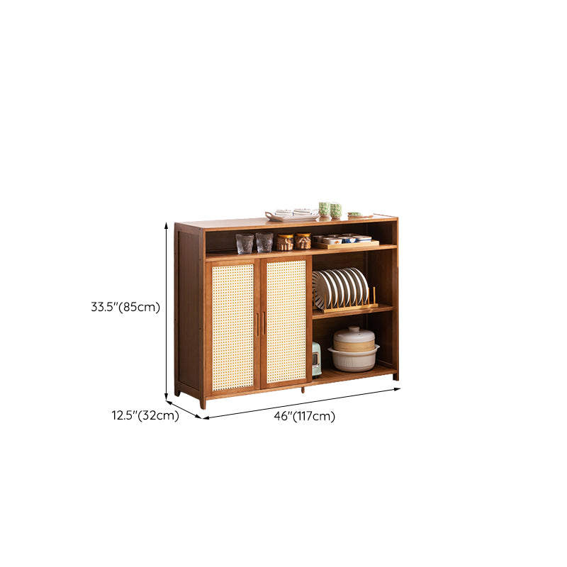 Mid-Century Modern Rectangle Cabinet with Wicker&Rattan Doors