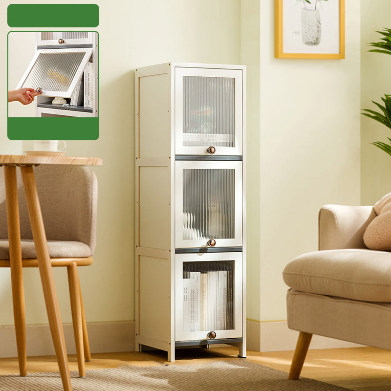 Contemporary White Cabinet with Glass Doors and Legs in Solid Wood
