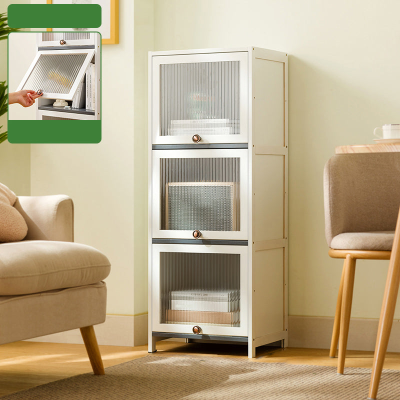 Contemporary White Cabinet with Glass Doors and Legs in Solid Wood
