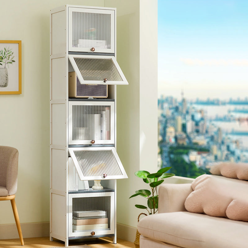 Contemporary White Cabinet with Glass Doors and Legs in Solid Wood