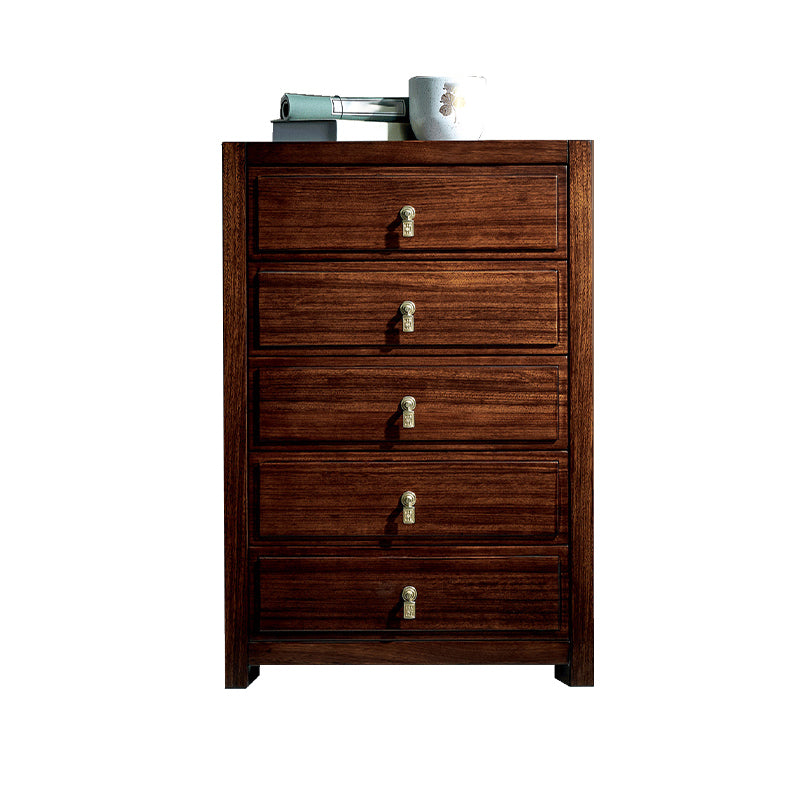 Dark Brown Drawers Chest Solid Wood Accent Chest for Living Roo