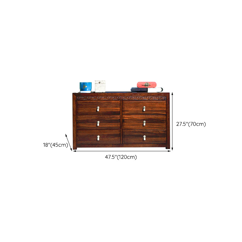 Dark Brown Drawers Chest Solid Wood Accent Chest for Living Roo