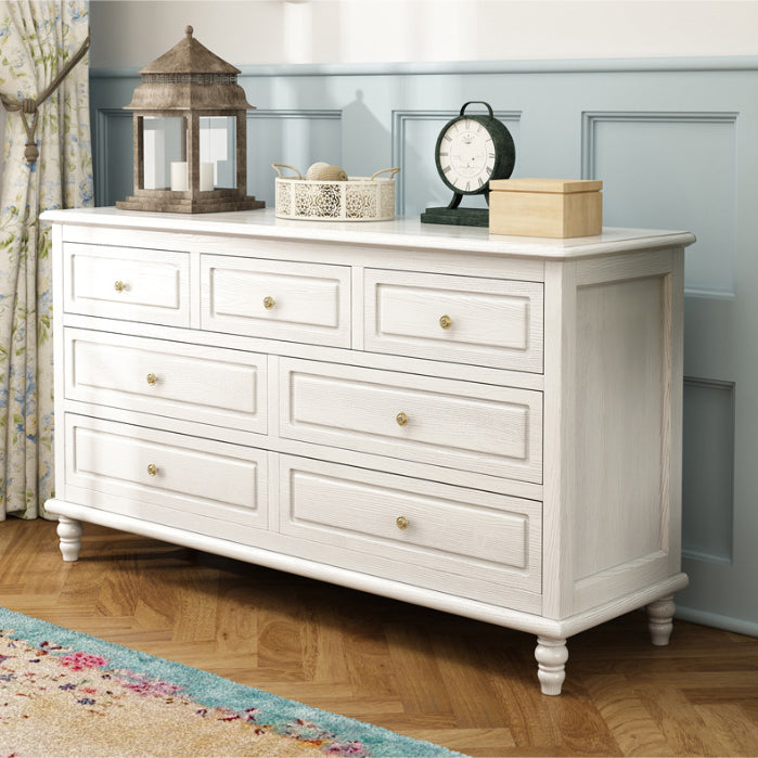 Mid-Century Modern White Chest with 7 Drawers and Turned Legs