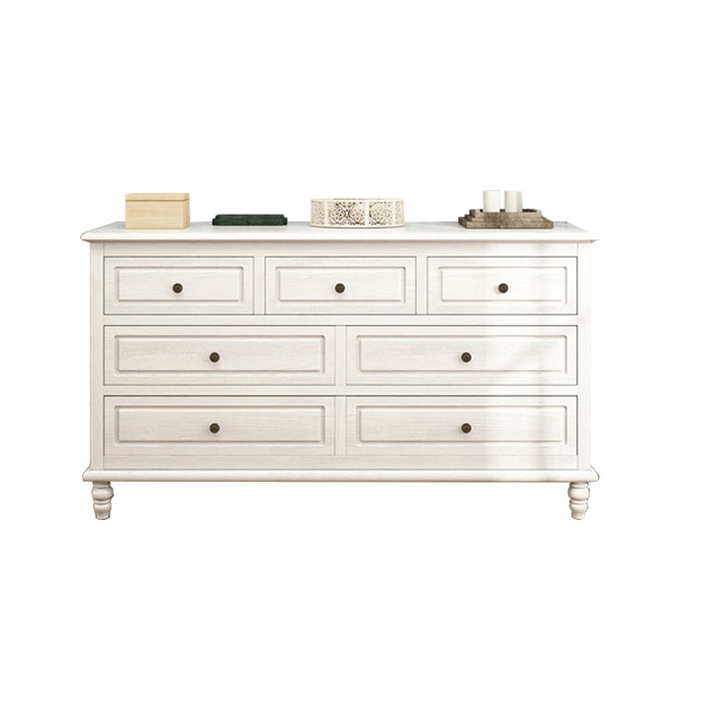 Mid-Century Modern White Chest with 7 Drawers and Turned Legs