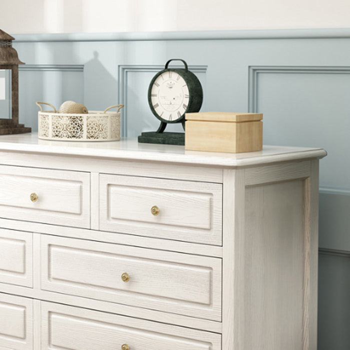 Mid-Century Modern White Chest with 7 Drawers and Turned Legs