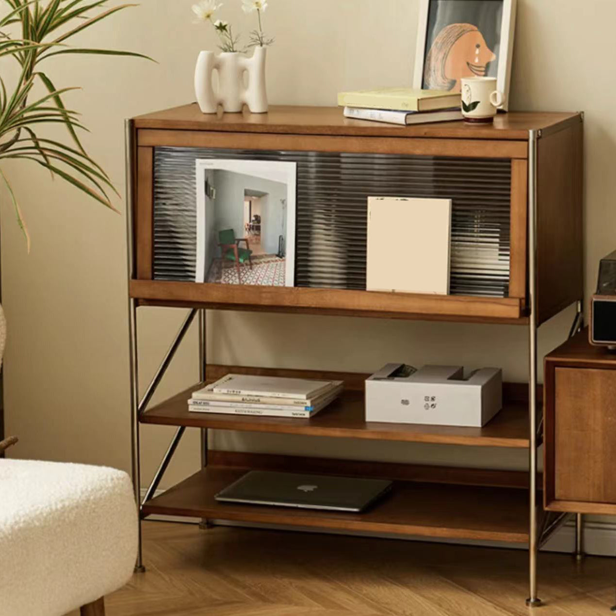 Industrial Accent Cabinet with 2 Shelves and 1 Door in Solid Wood