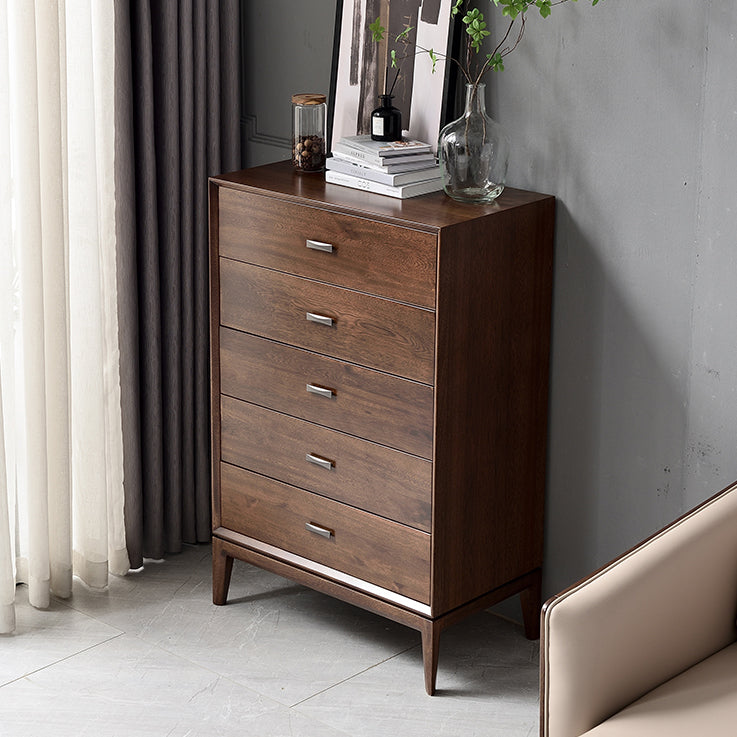 Solid Wood 5- Drawer Accent Chest Brown Chest for Living Room