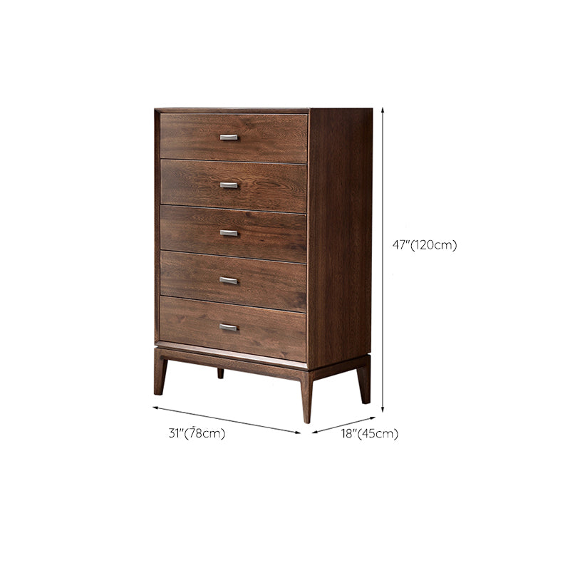 Solid Wood 5- Drawer Accent Chest Brown Chest for Living Room