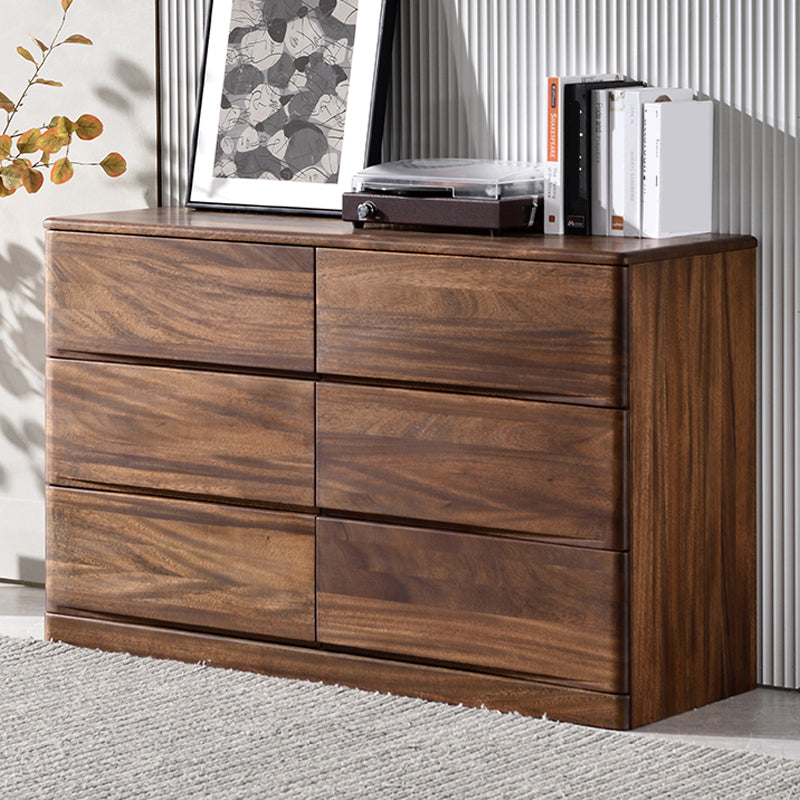 Mid-Century Modern Chest with 6 Drawers in Walnut Rectangle Accent Chest