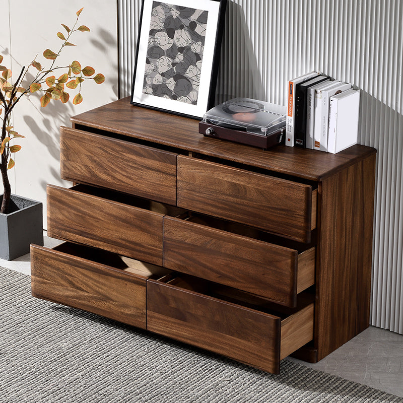 Mid-Century Modern Chest with 6 Drawers in Walnut Rectangle Accent Chest