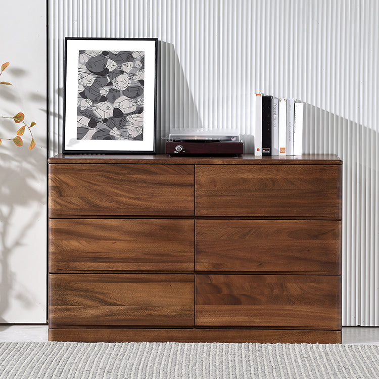 Mid-Century Modern Chest with 6 Drawers in Walnut Rectangle Accent Chest