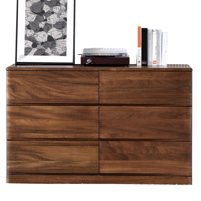Mid-Century Modern Chest with 6 Drawers in Walnut Rectangle Accent Chest