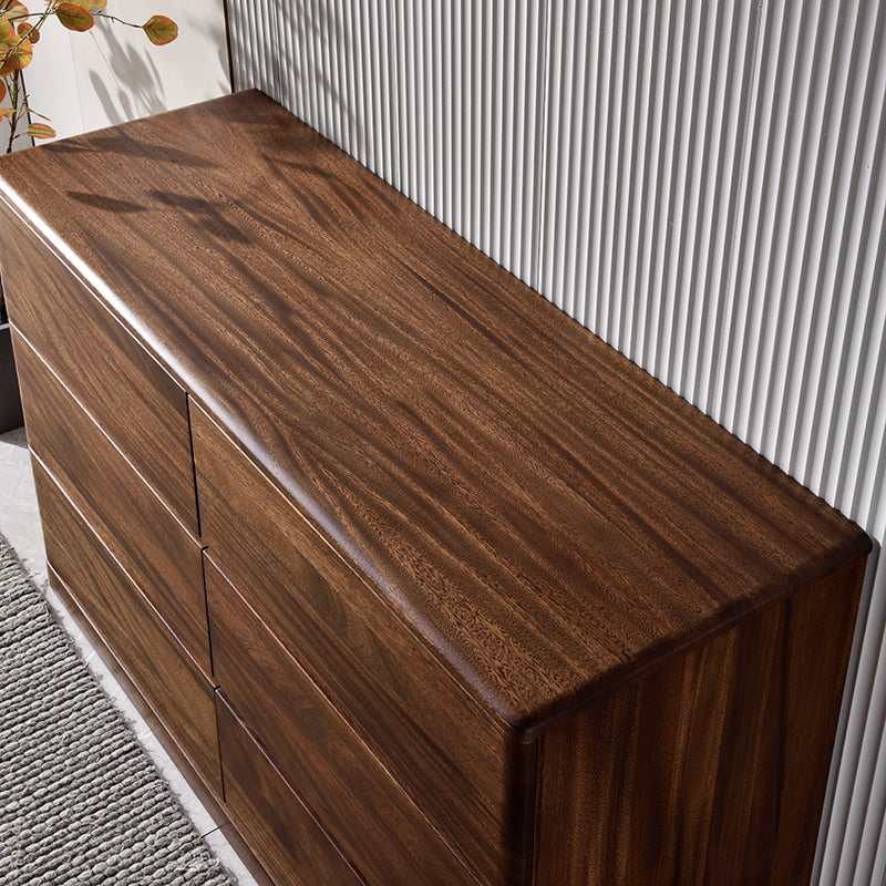 Mid-Century Modern Chest with 6 Drawers in Walnut Rectangle Accent Chest