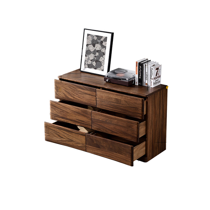 Mid-Century Modern Chest with 6 Drawers in Walnut Rectangle Accent Chest