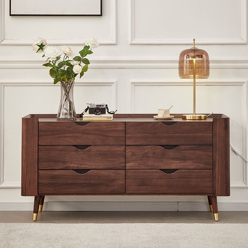 Mid-Century Modern Brown Accent Chest with 6 Soft Close Drawers