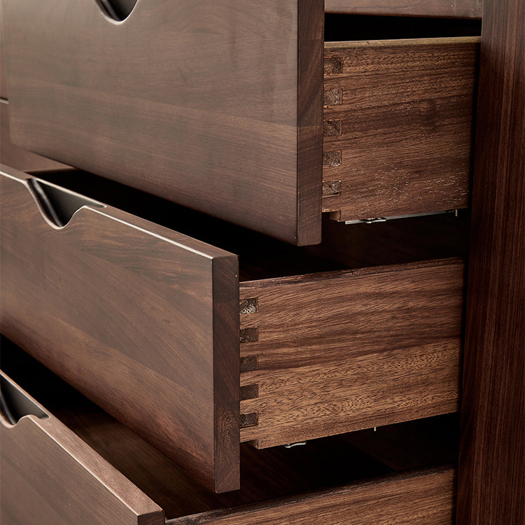 Mid-Century Modern Brown Accent Chest with 6 Soft Close Drawers