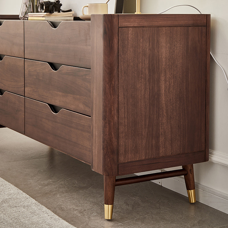 Mid-Century Modern Brown Accent Chest with 6 Soft Close Drawers