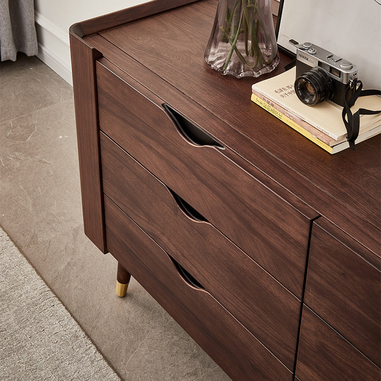 Mid-Century Modern Brown Accent Chest with 6 Soft Close Drawers