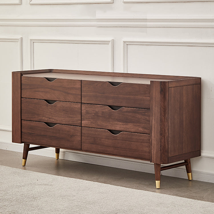 Mid-Century Modern Brown Accent Chest with 6 Soft Close Drawers