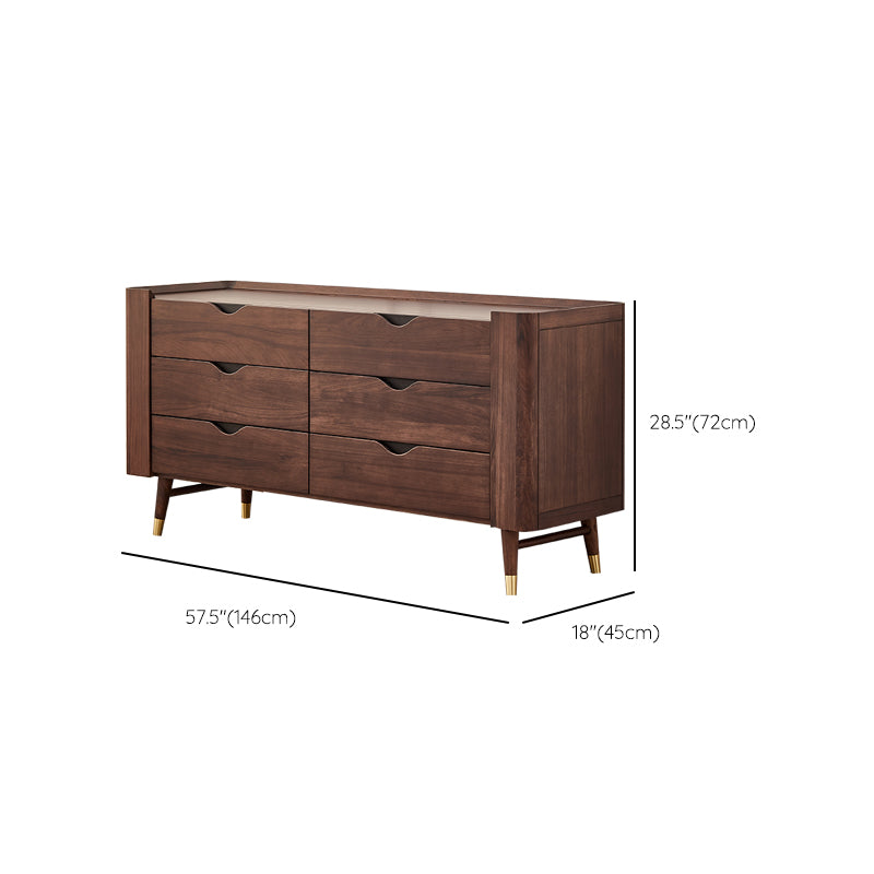 Mid-Century Modern Brown Accent Chest with 6 Soft Close Drawers