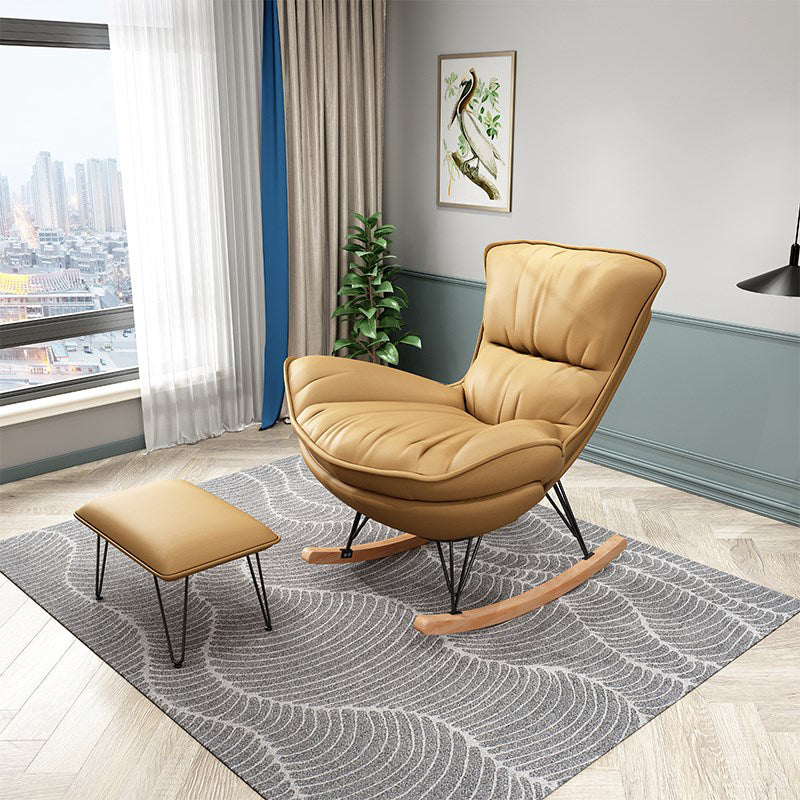 Modern Glider Chair Pure Color Metal Dark Legs Rocking Chair with Ottoman