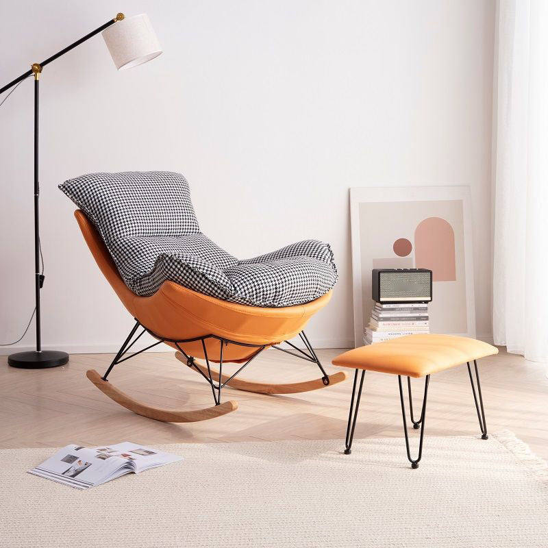 Contemporary Rocking Chair Fabric Upholstered Tufted Metal Frame Baby Rocking Chair